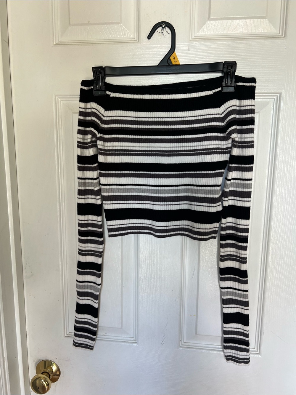Black & White Ribbed Off-Shoulder Crop Top